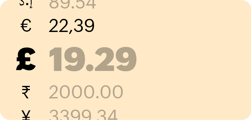 Numbers with global currency symbols highlights Zoho Books' multi-currency feature