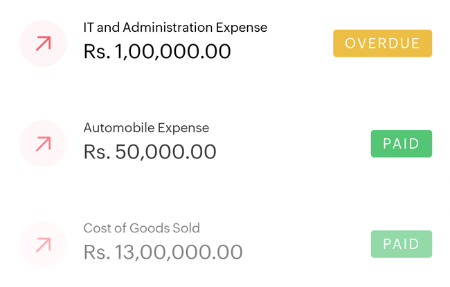 Summary of payables with their amount and status